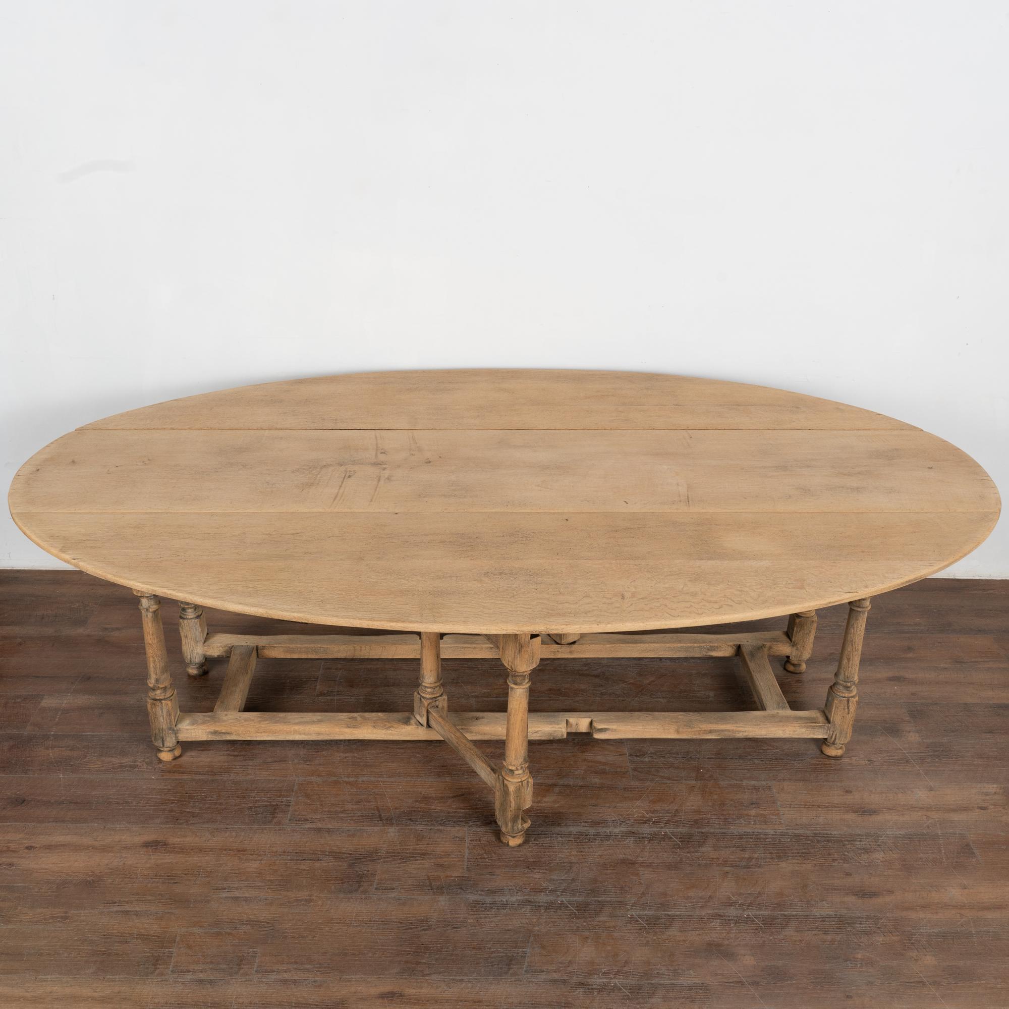 20th Century Large French Bleached Oak Gateleg Dining Table Console Table 1