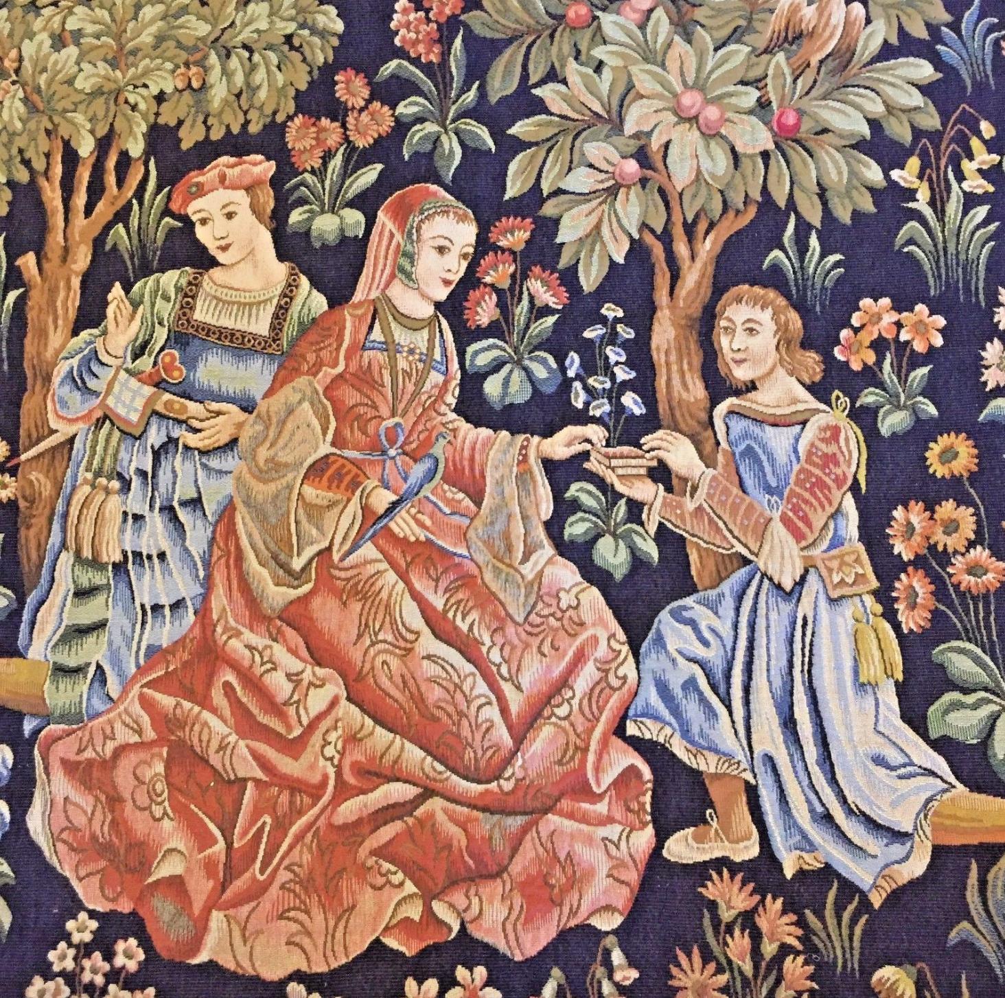 Large tapestry from the beginning of the 20th century based on one from the 17th century.
Excellent condition, beautiful colors. Should last a lifetime.
The back has a pocket to receive a hanging pole or it can be hung with metal