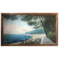 Vintage 20th Century Large French Sea Side Painting Signed Michel Chapuis, 1940s