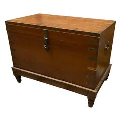 Used 20th Century Large French Simple Wooden Trunk/ Blanket Chest