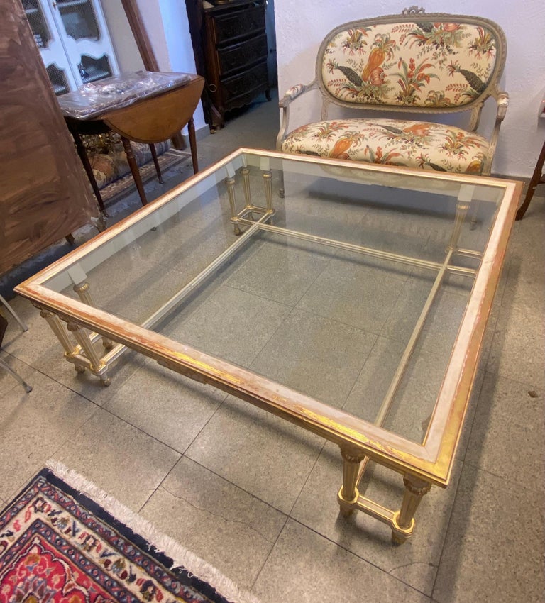 20th Century Large French Square Sofa Table in Gilt Wood in Louis XVI