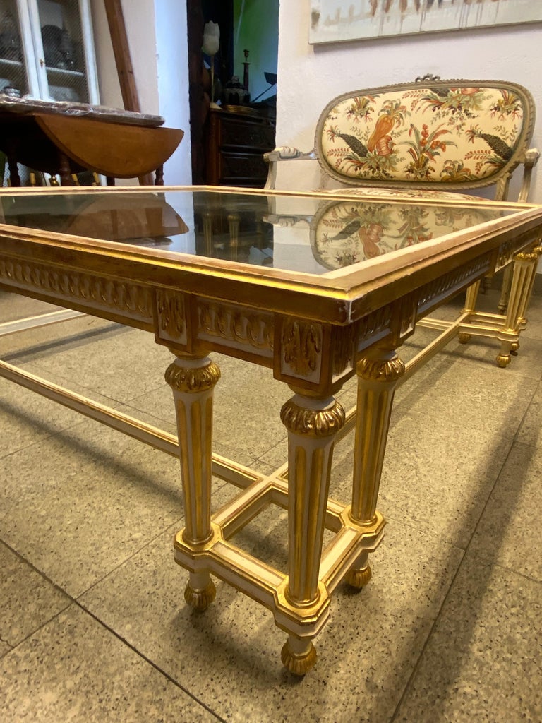 20th Century Large French Square Sofa Table in Gilt Wood in Louis XVI