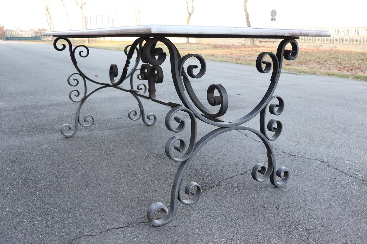 20th Century Large Garden Table in Iron and Marble Top For Sale 7