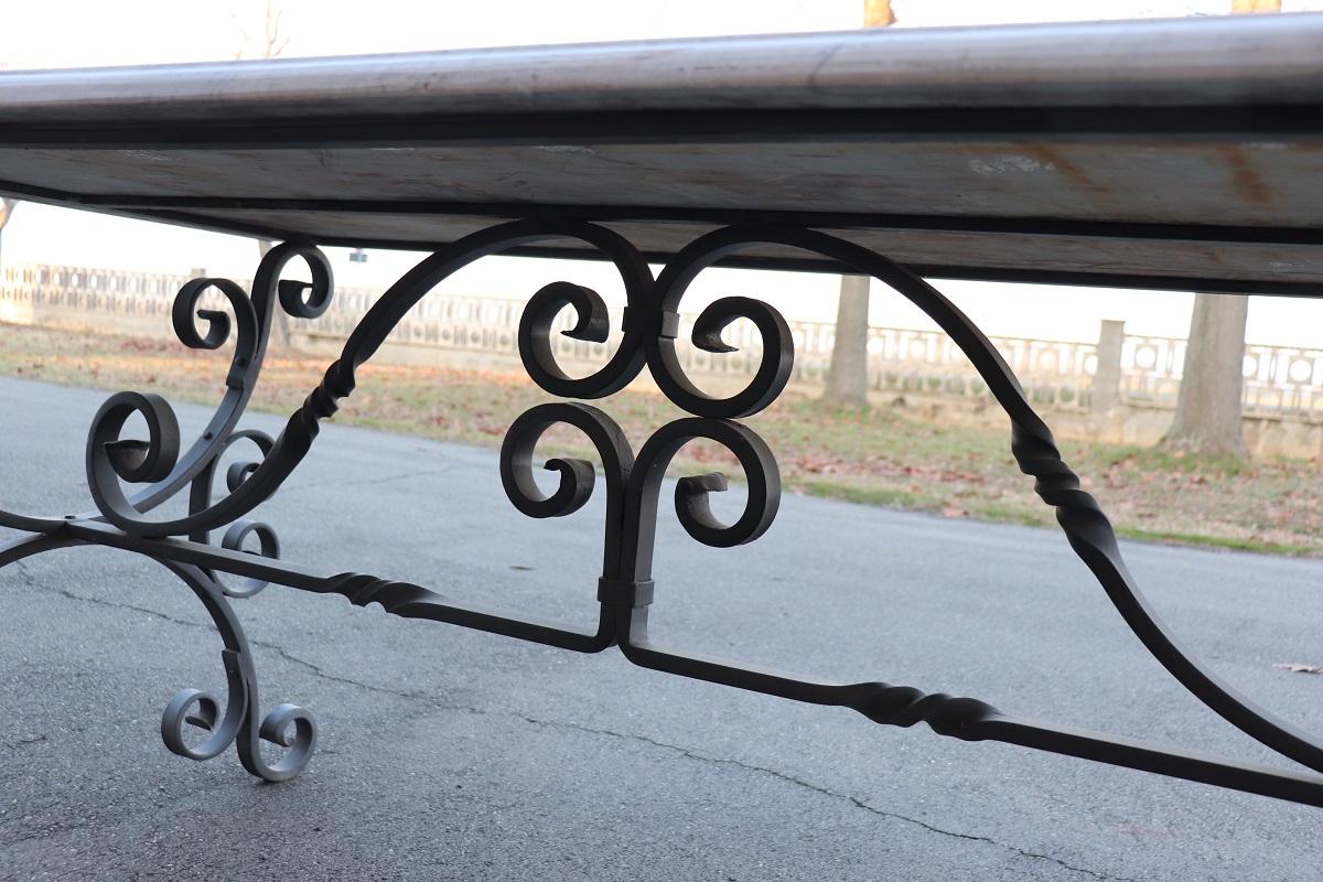20th Century Large Garden Table in Iron and Marble Top For Sale 11