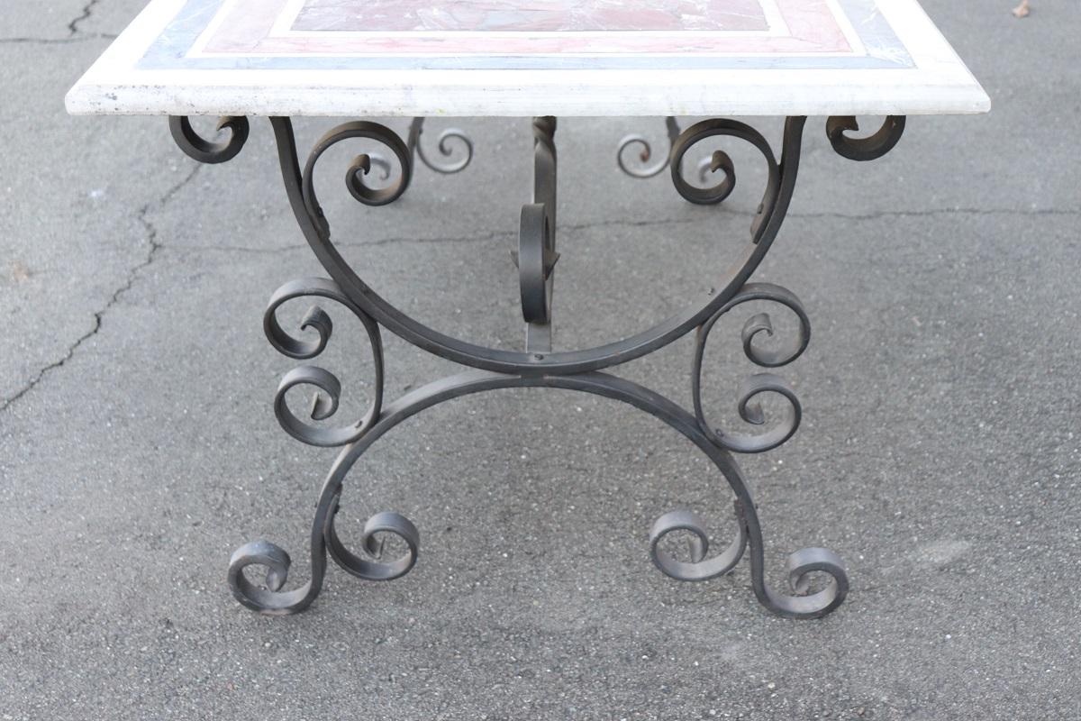 20th Century Large Garden Table in Iron and Marble Top For Sale 12