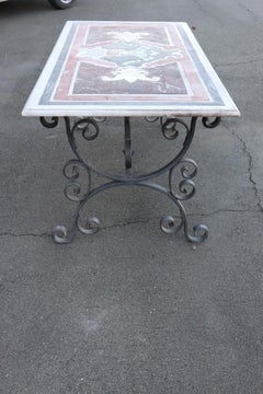 20th Century Large Garden Table in Iron and Marble Top