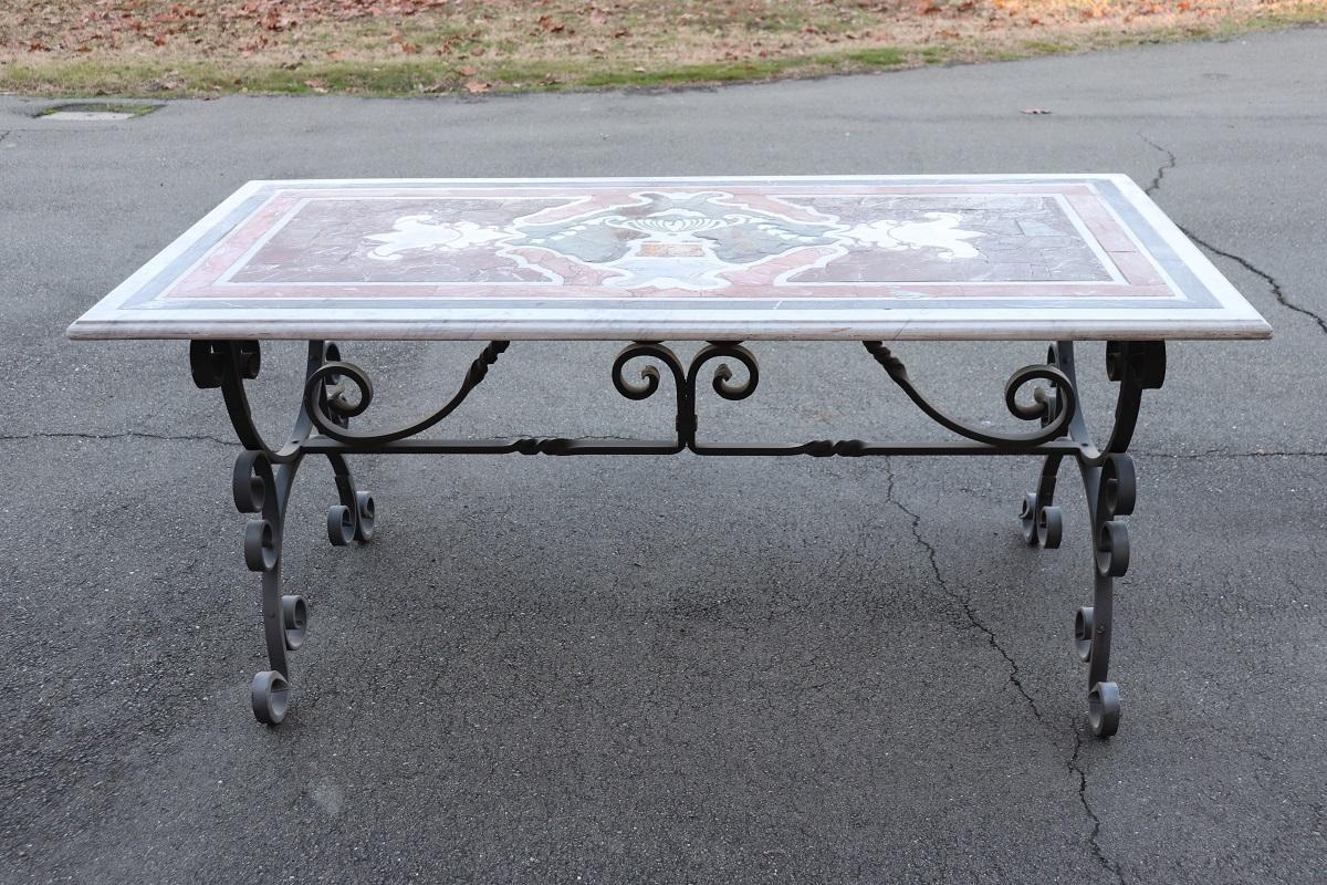 20th Century Large Garden Table in Iron and Marble Top In Good Condition For Sale In Casale Monferrato, IT