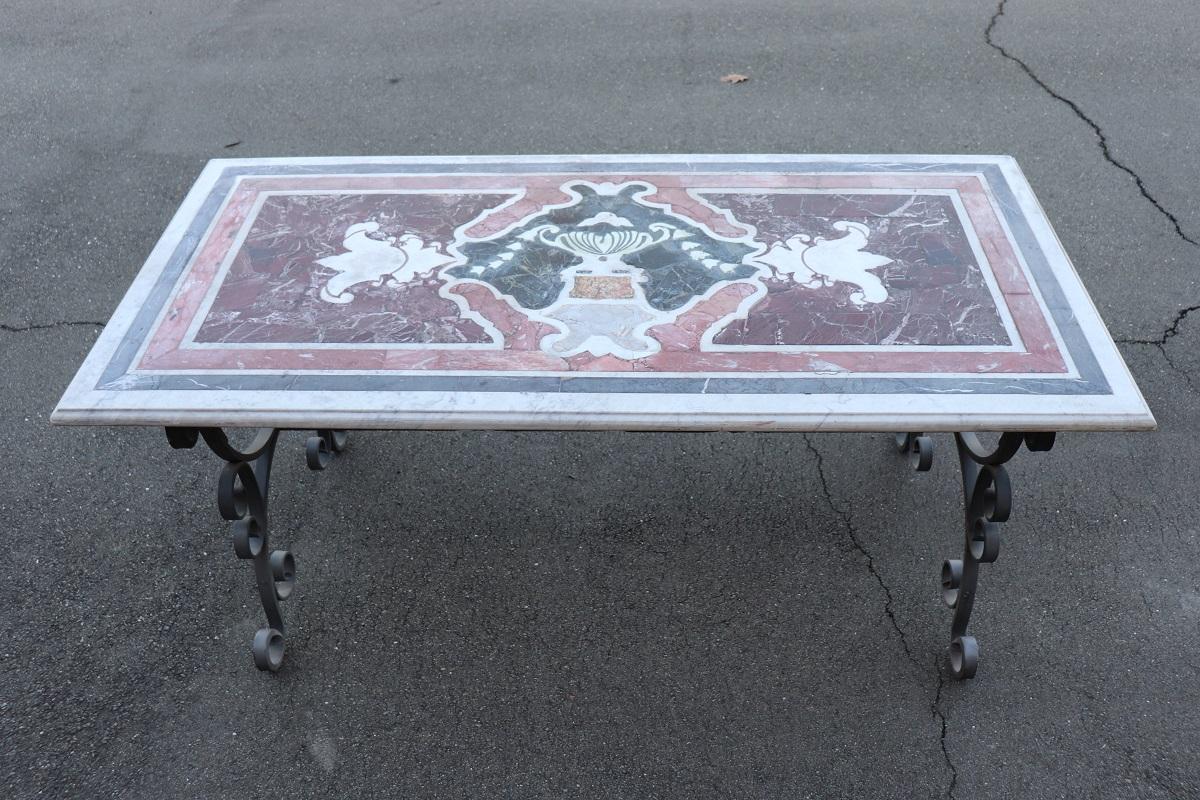Late 20th Century 20th Century Large Garden Table in Iron and Marble Top For Sale