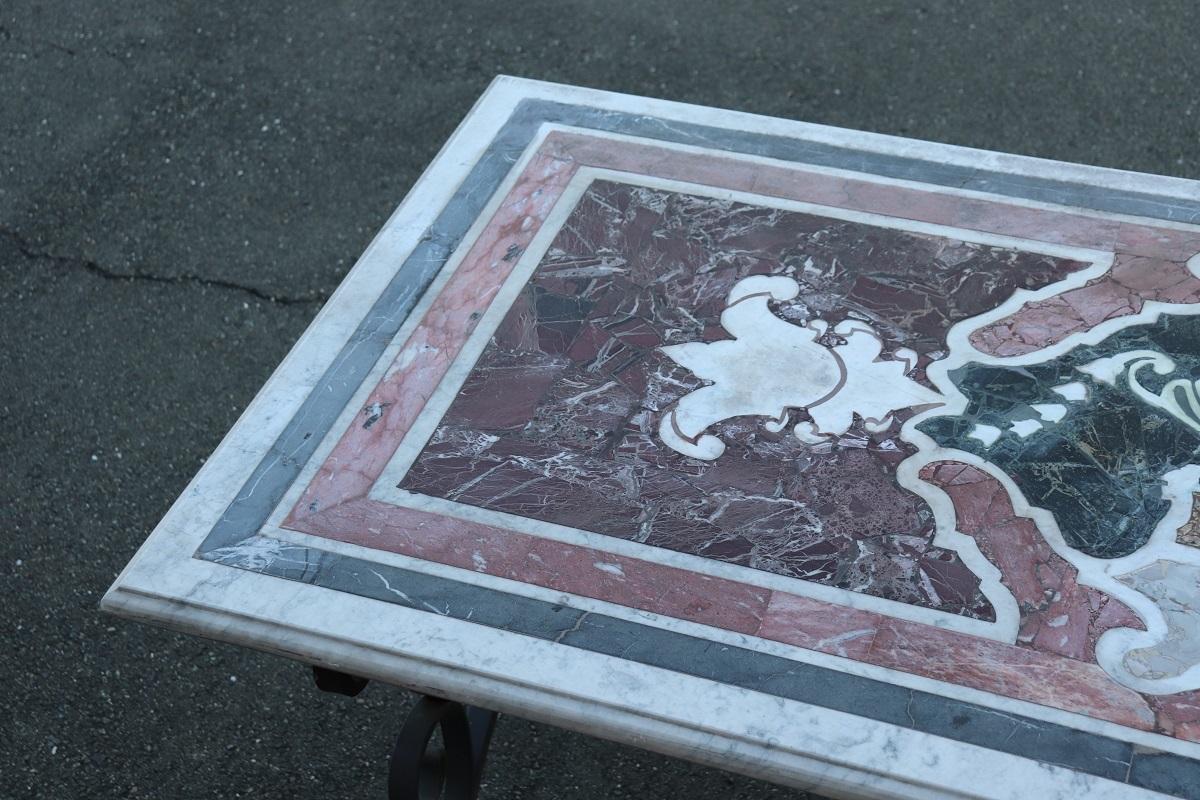 20th Century Large Garden Table in Iron and Marble Top For Sale 2