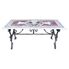 20th Century Large Garden Table in Iron and Marble Top