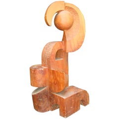 20th Century Large Geometric French Cedar Wood Sculpture