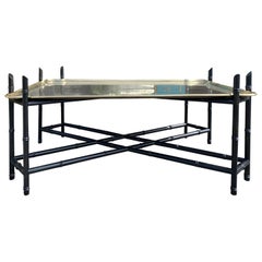 20th Century Large German Brass Tray Coffee Table on Faux Bamboo Stand
