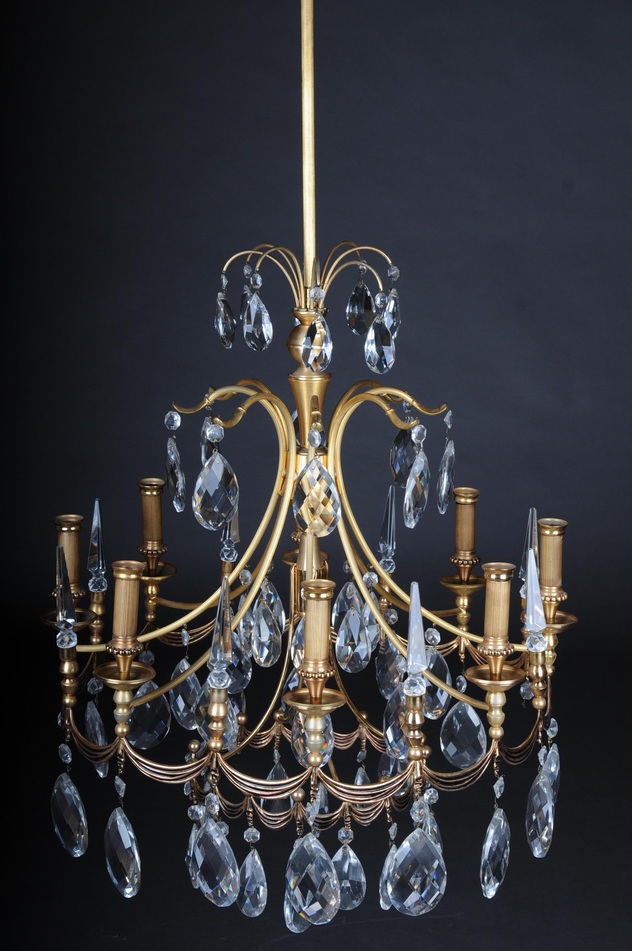 French 20th Century Large Gold-Plated Brass Chandelier / Chandelier For Sale