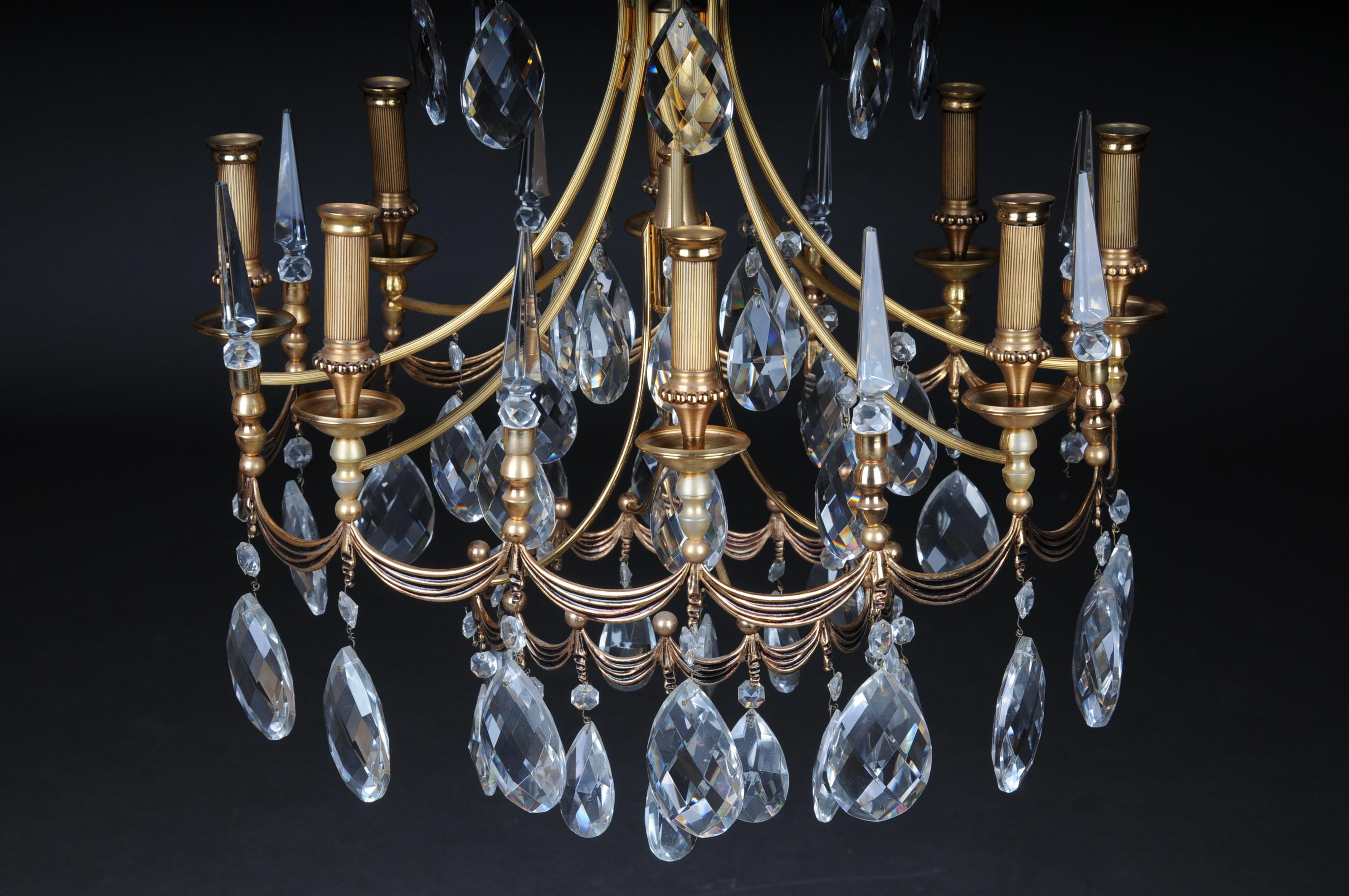 20th Century Large Gold-Plated Brass Chandelier / Chandelier In Good Condition For Sale In Berlin, DE