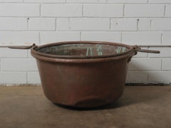 20th Century Large Hand-Forged Copper Pot with Extended Iron Handles