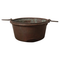 20th Century Large Hand-Forged Copper Pot with Extended Iron Handles