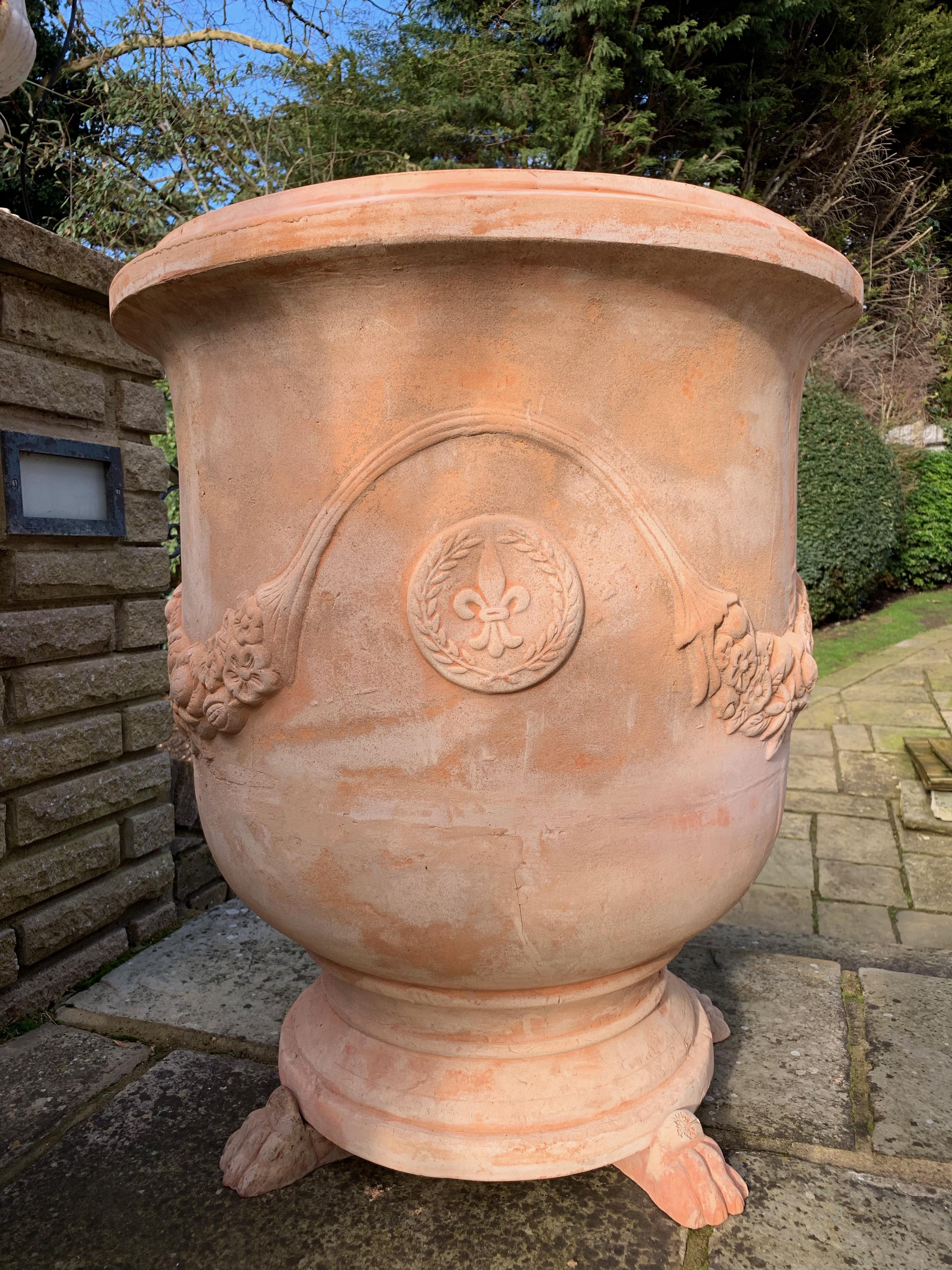 Cast 20th Century Large Handmade Terracotta Pots from Tuscany For Sale