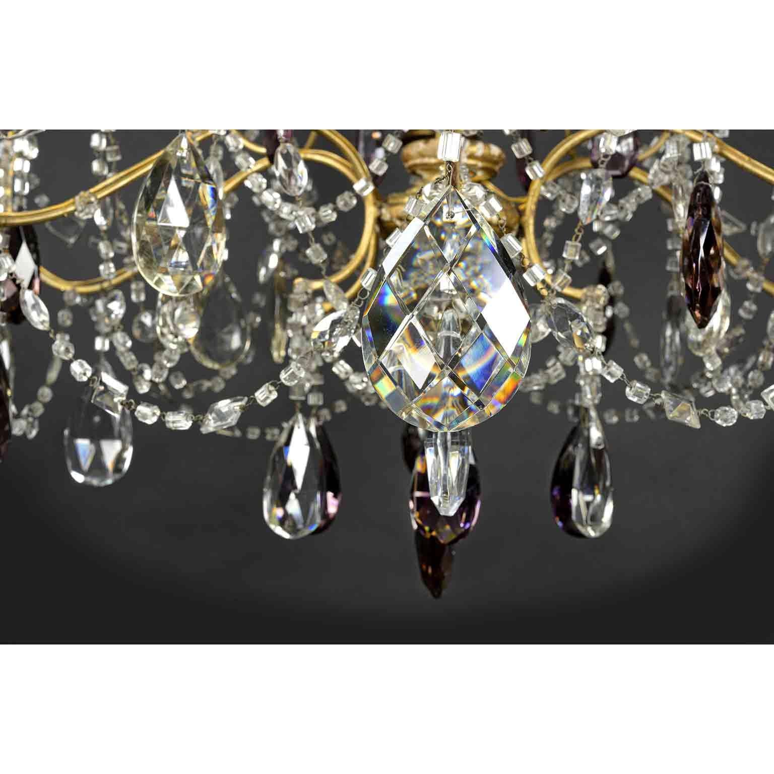 Large Italian 12-Light Crystal Beaded Chandelier 20th Century 5
