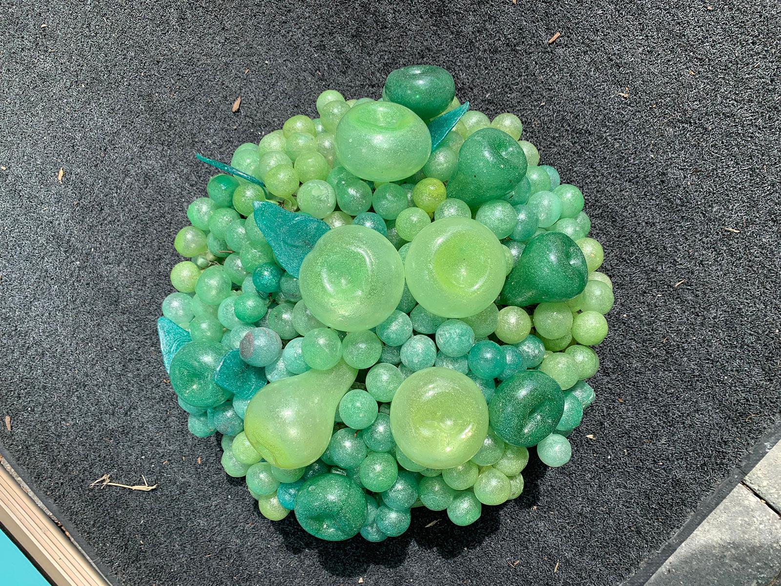 20th Century Large Italian Murano Glass Fruit Centerpiece, Green Glass Bowl In Good Condition In Atlanta, GA