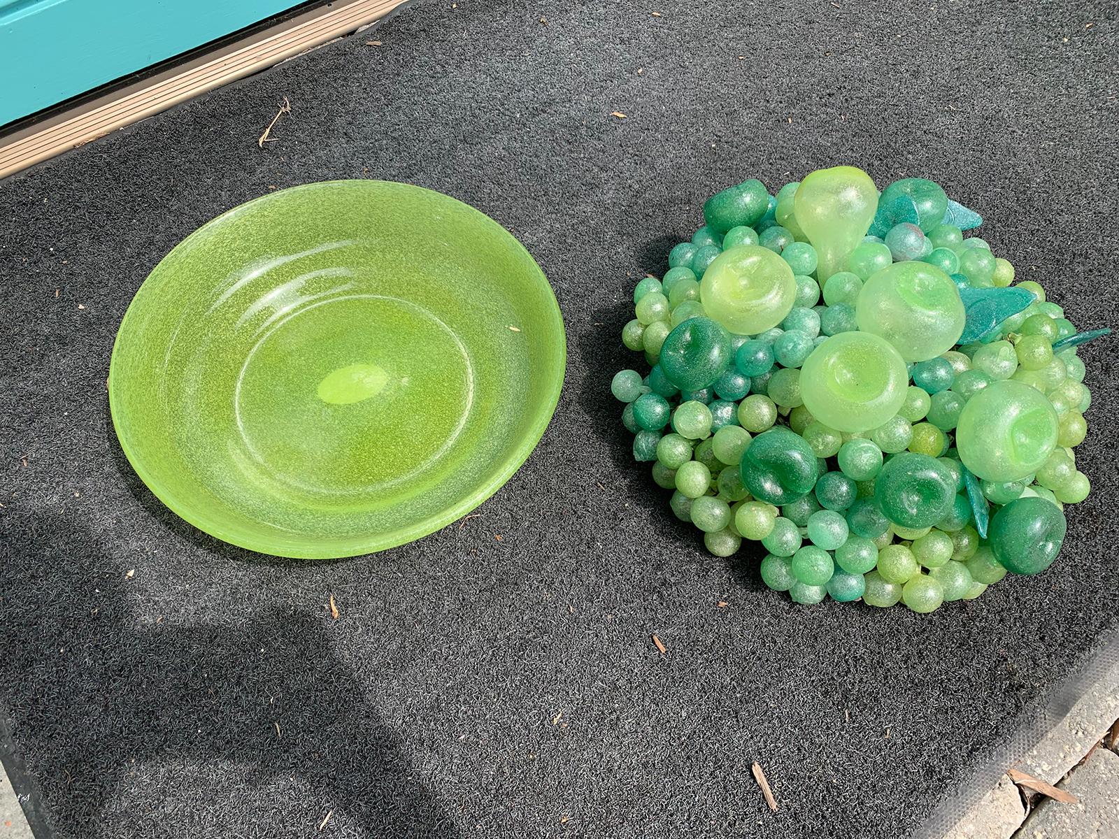 20th Century Large Italian Murano Glass Fruit Centerpiece, Green Glass Bowl 4