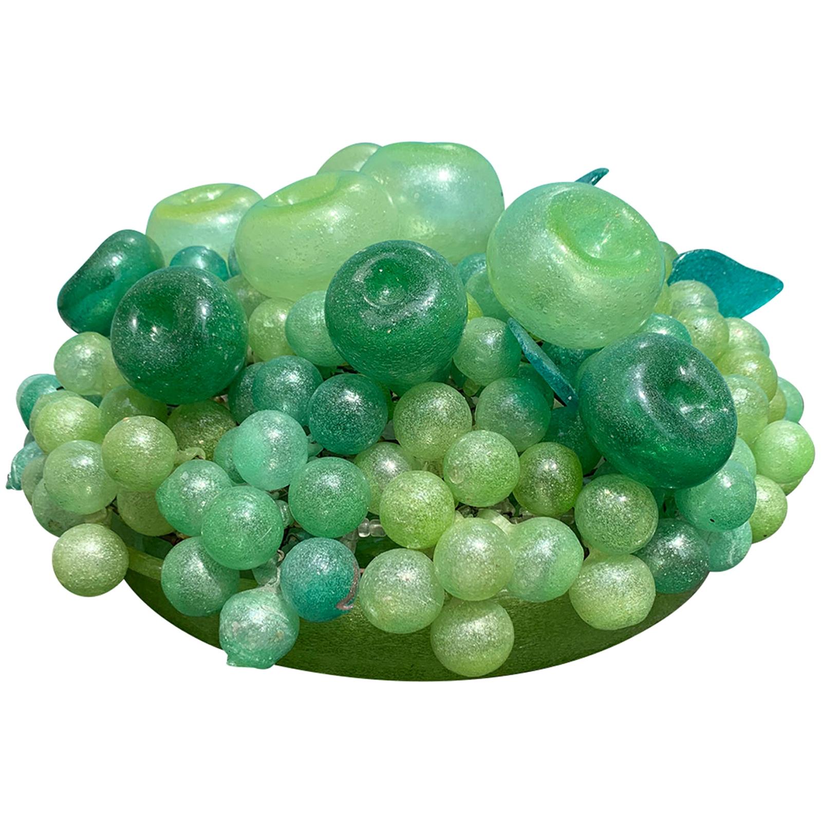 20th Century Large Italian Murano Glass Fruit Centerpiece, Green Glass Bowl