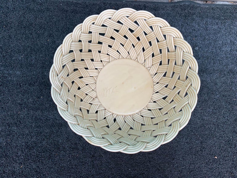 20th Century Large Italian Round Woven Porcelain Basket, Marked "Made in Italy" at 1stDibs