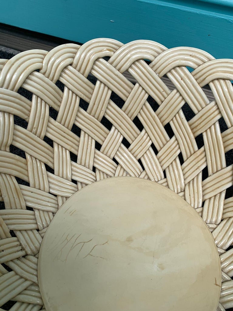 20th Century Large Italian Round Woven Porcelain Basket, Marked "Made in Italy" at 1stDibs