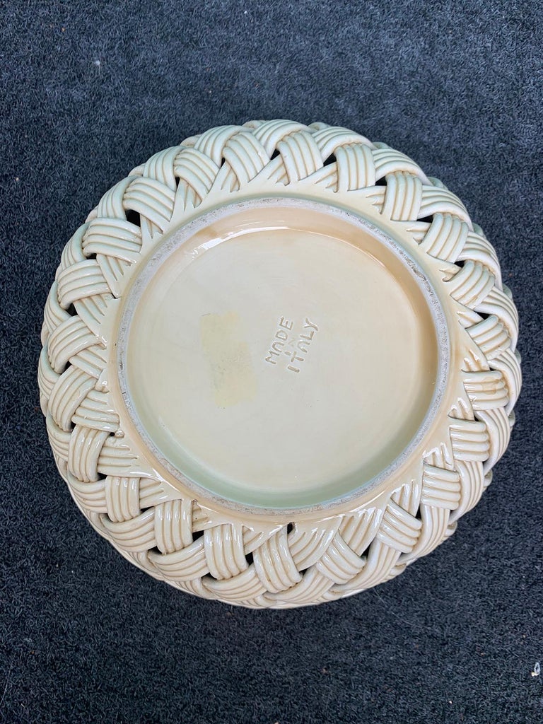 20th Century Large Italian Round Woven Porcelain Basket, Marked "Made in Italy" at 1stDibs