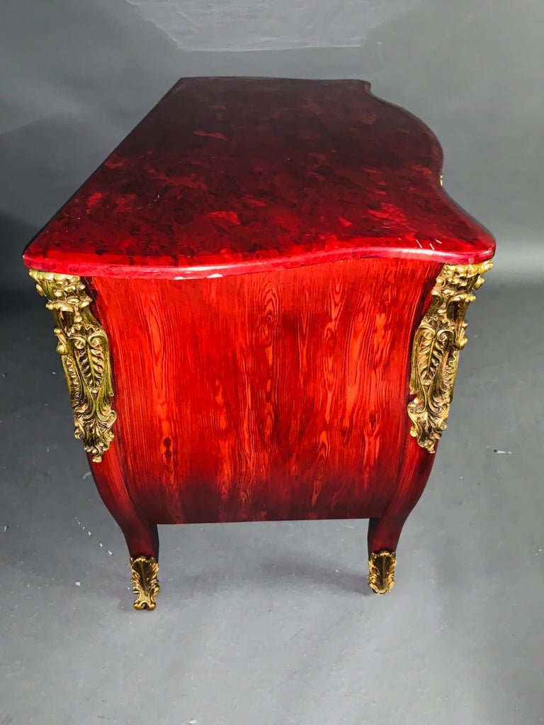 20th Century Large Louise Quinze Style Commode in Red with Ornamentik ...