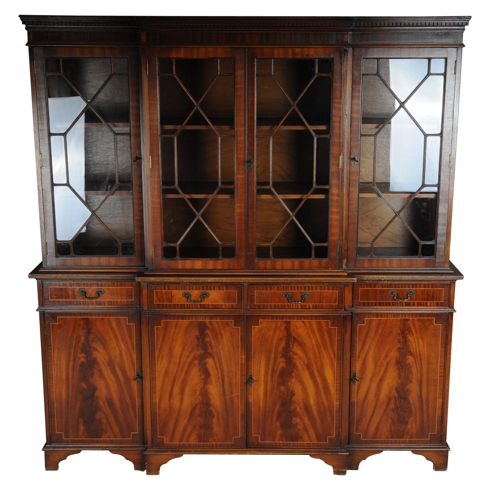 20th Century Large Mahogany English Library, Showcase, Bookcase For Sale