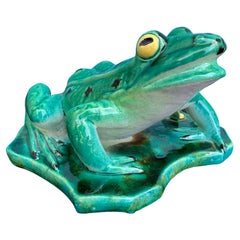 20th Century Large Majolica Green Porcelain Frog