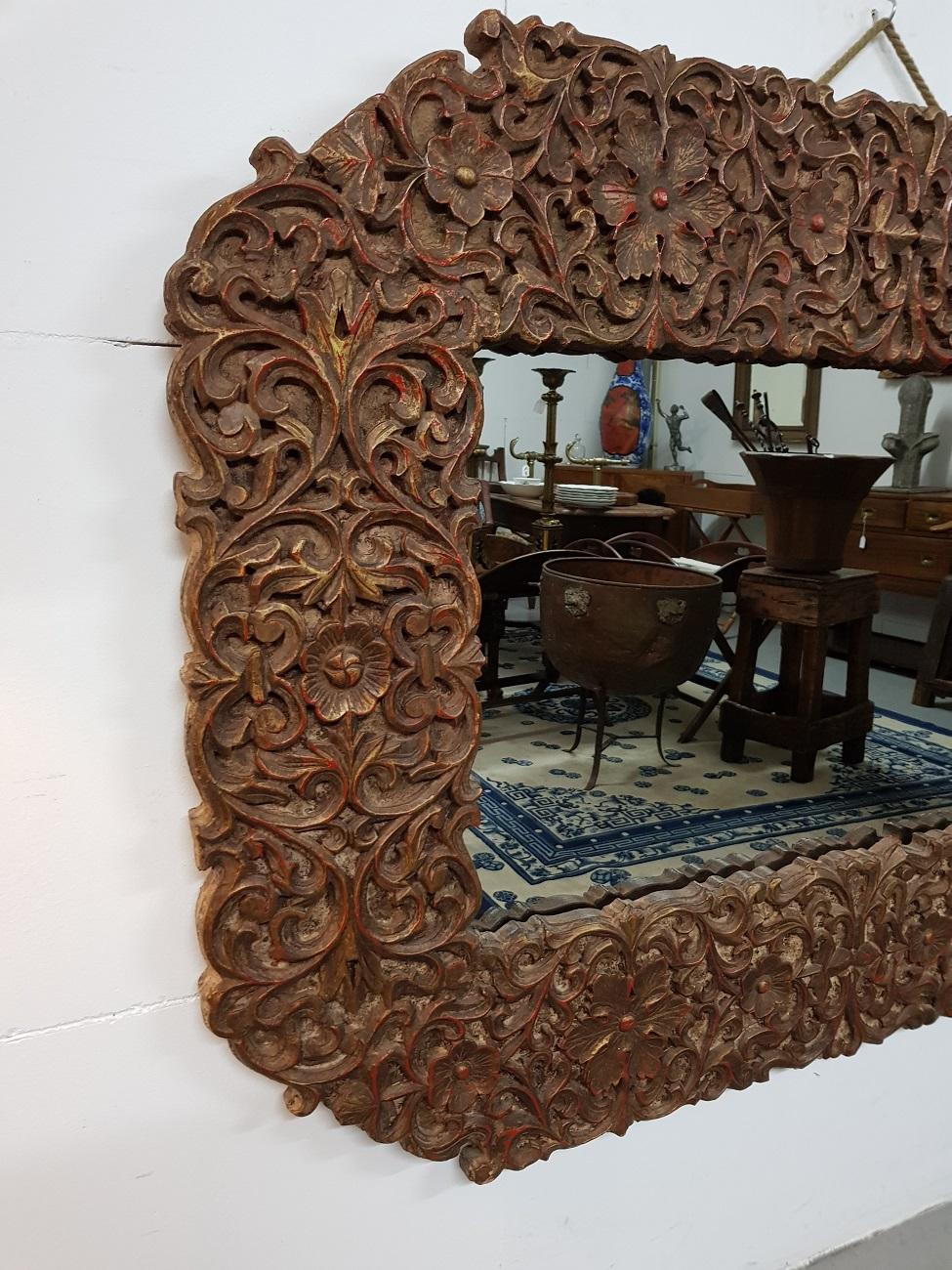 20th Century Large Modern Designed Mirror with Richly Carved Wooden Frame In Good Condition For Sale In Raalte, NL