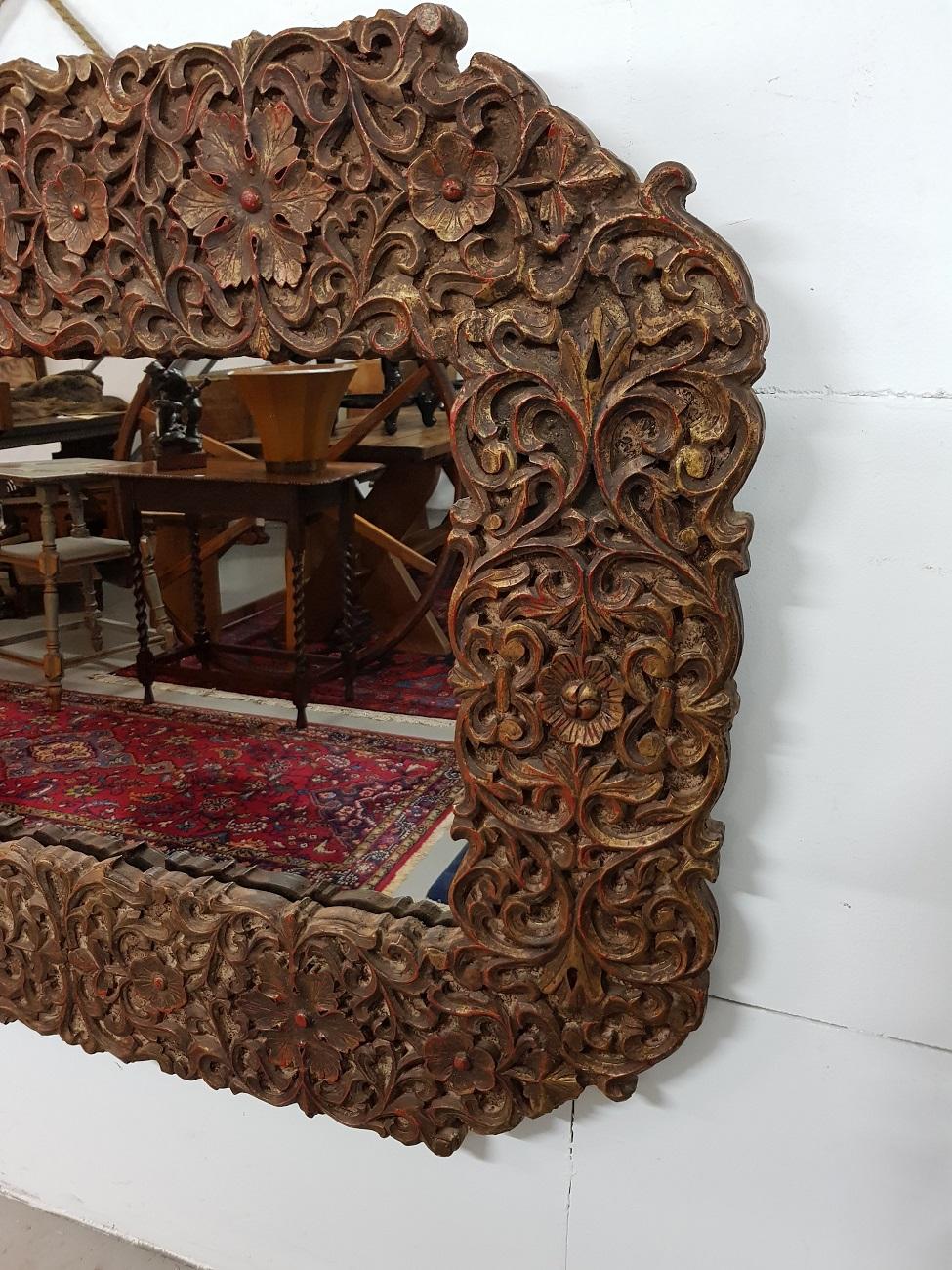 20th Century Large Modern Designed Mirror with Richly Carved Wooden Frame For Sale 1