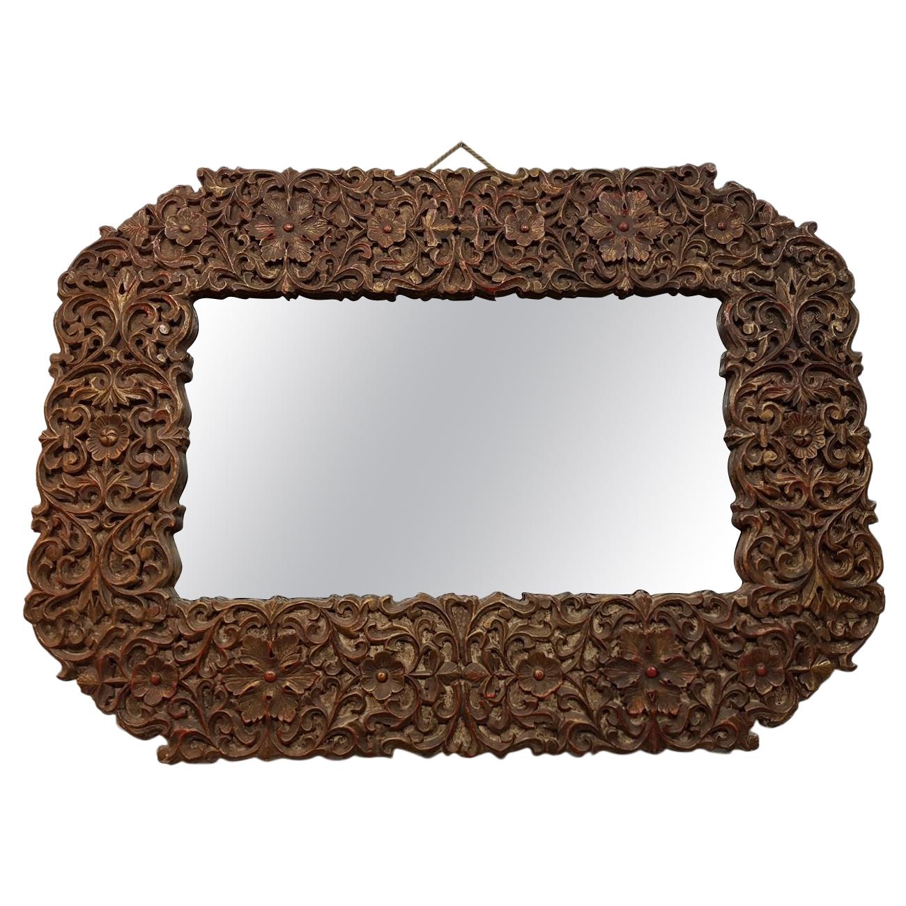 20th Century Large Modern Designed Mirror with Richly Carved Wooden Frame For Sale