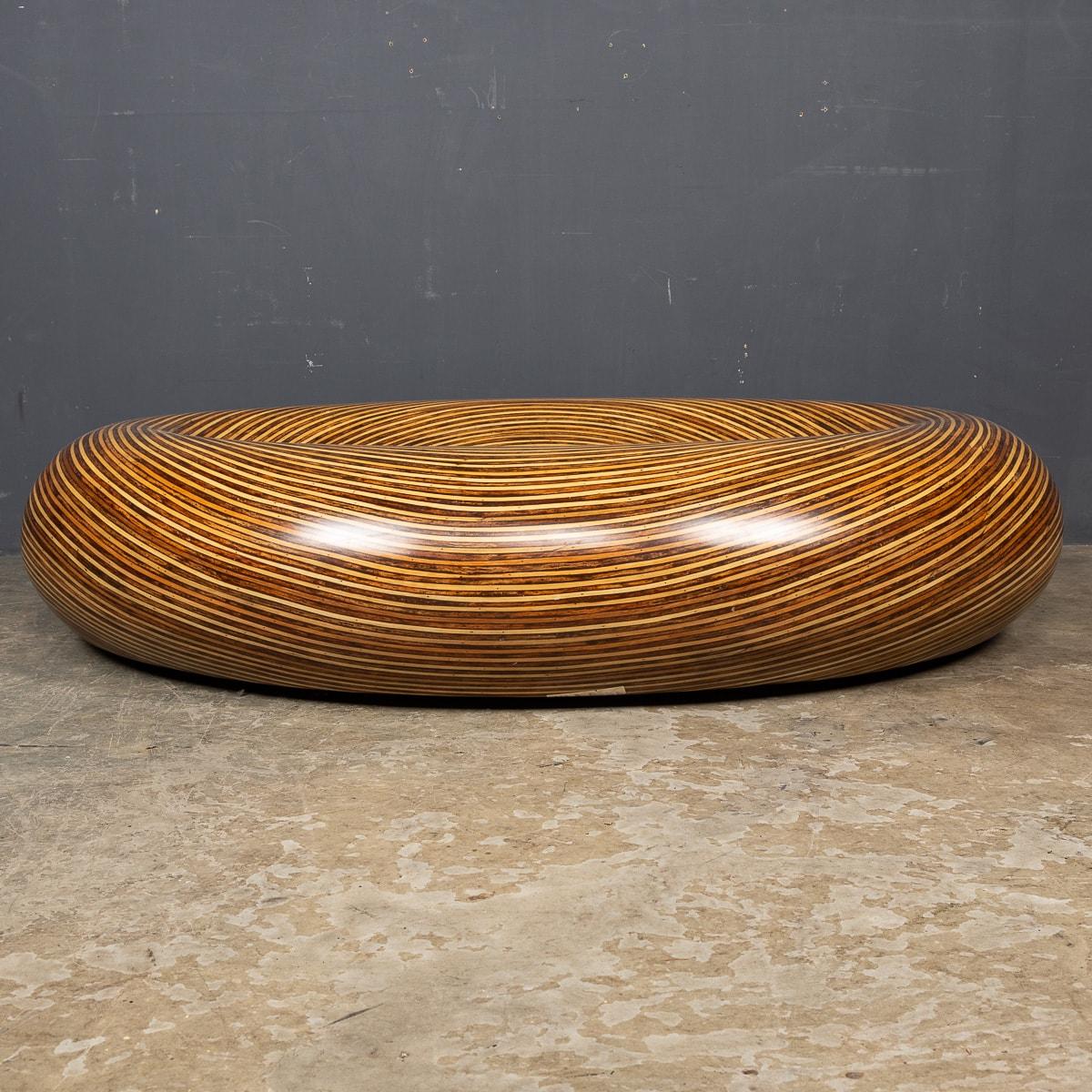 Italian 20th Century Large Moulded Fibreglass Table With Layered Wood Effect c.1970 For Sale