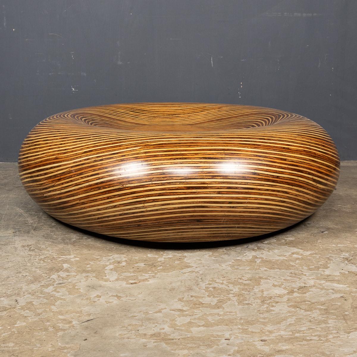 20th Century Large Moulded Fibreglass Table With Layered Wood Effect c.1970 For Sale 1