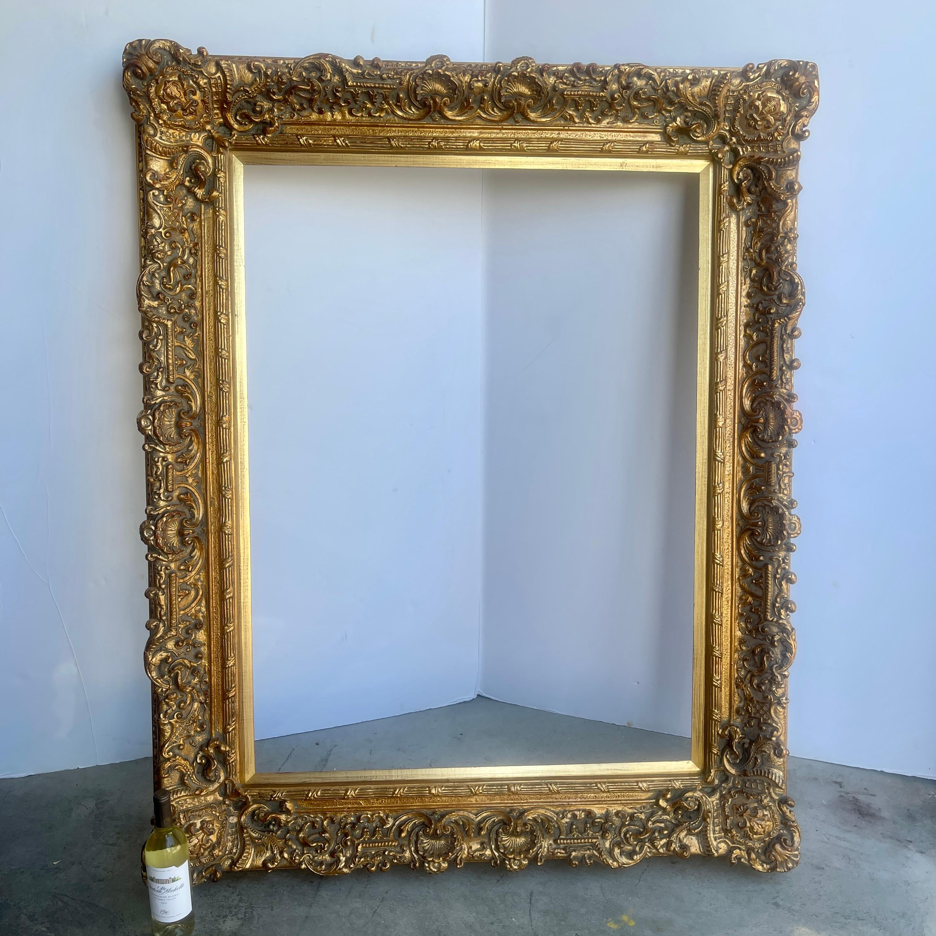 20th Century Large Ornate Carved Gilt Wood Frame, French Rococo Style  For Sale 13