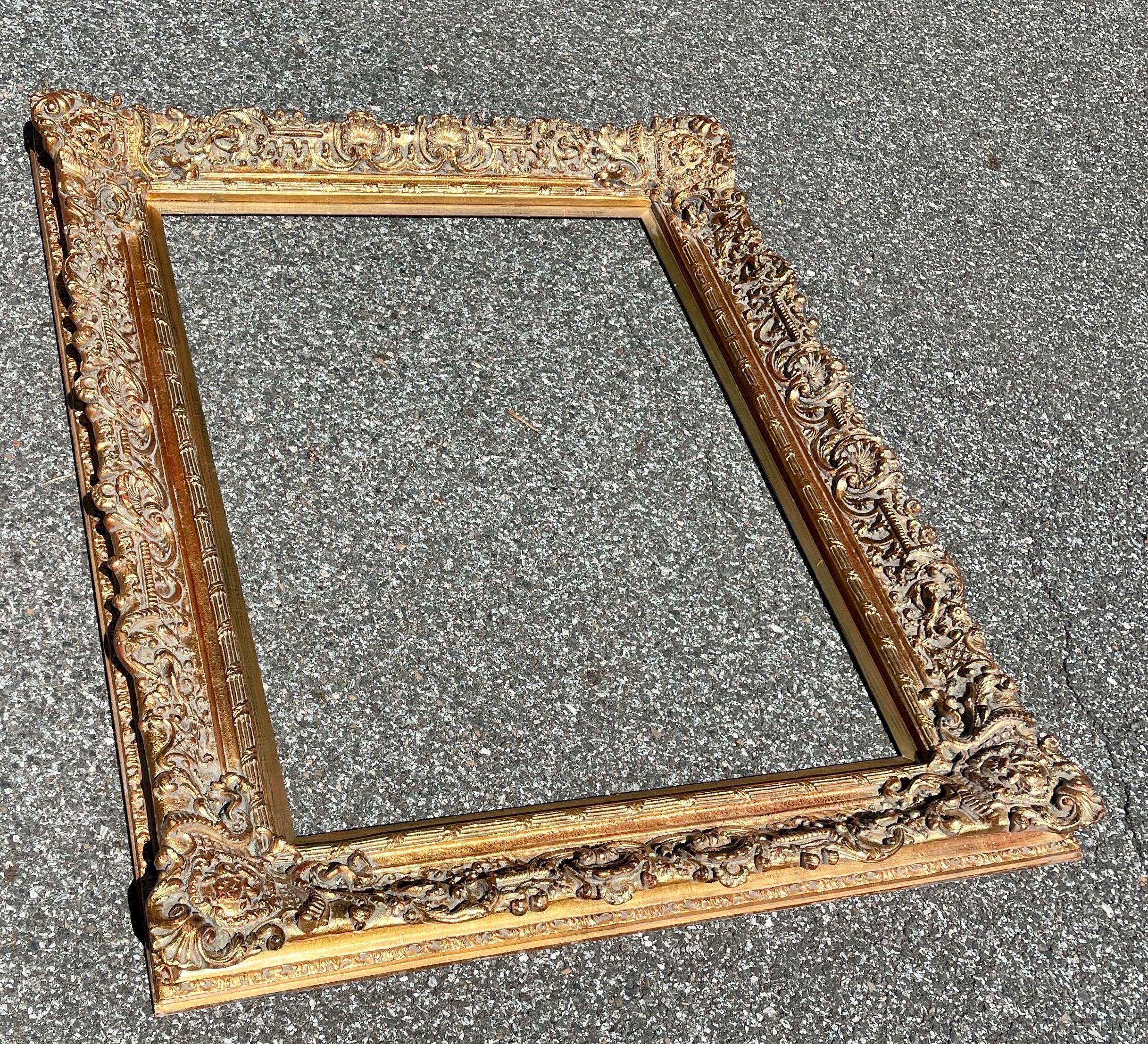 20th Century Large Ornate Carved Gilt Wood Frame, French Rococo Style  11