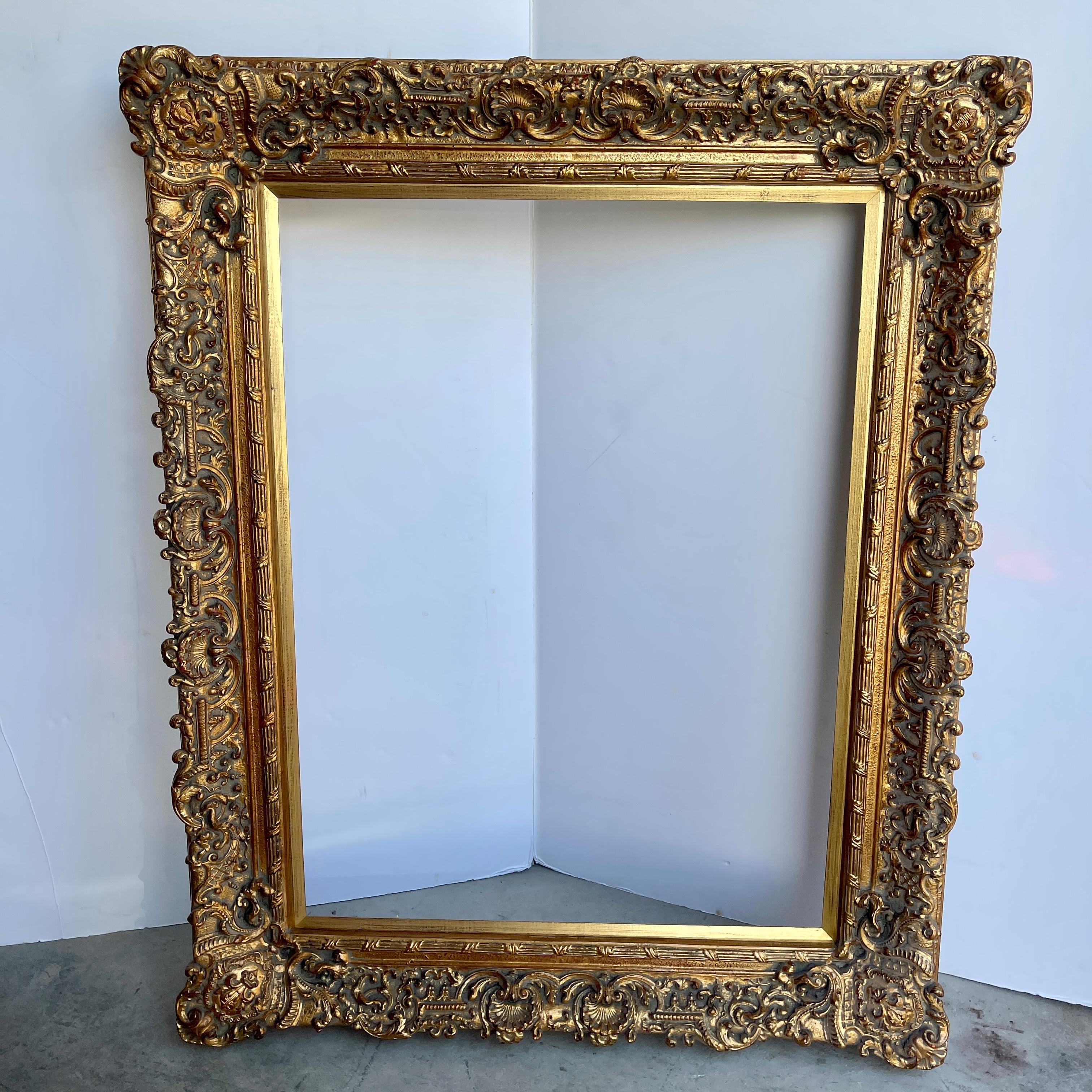 20th Century Large Ornate Carved Gilt Wood Frame, French Rococo Style  For Sale 1