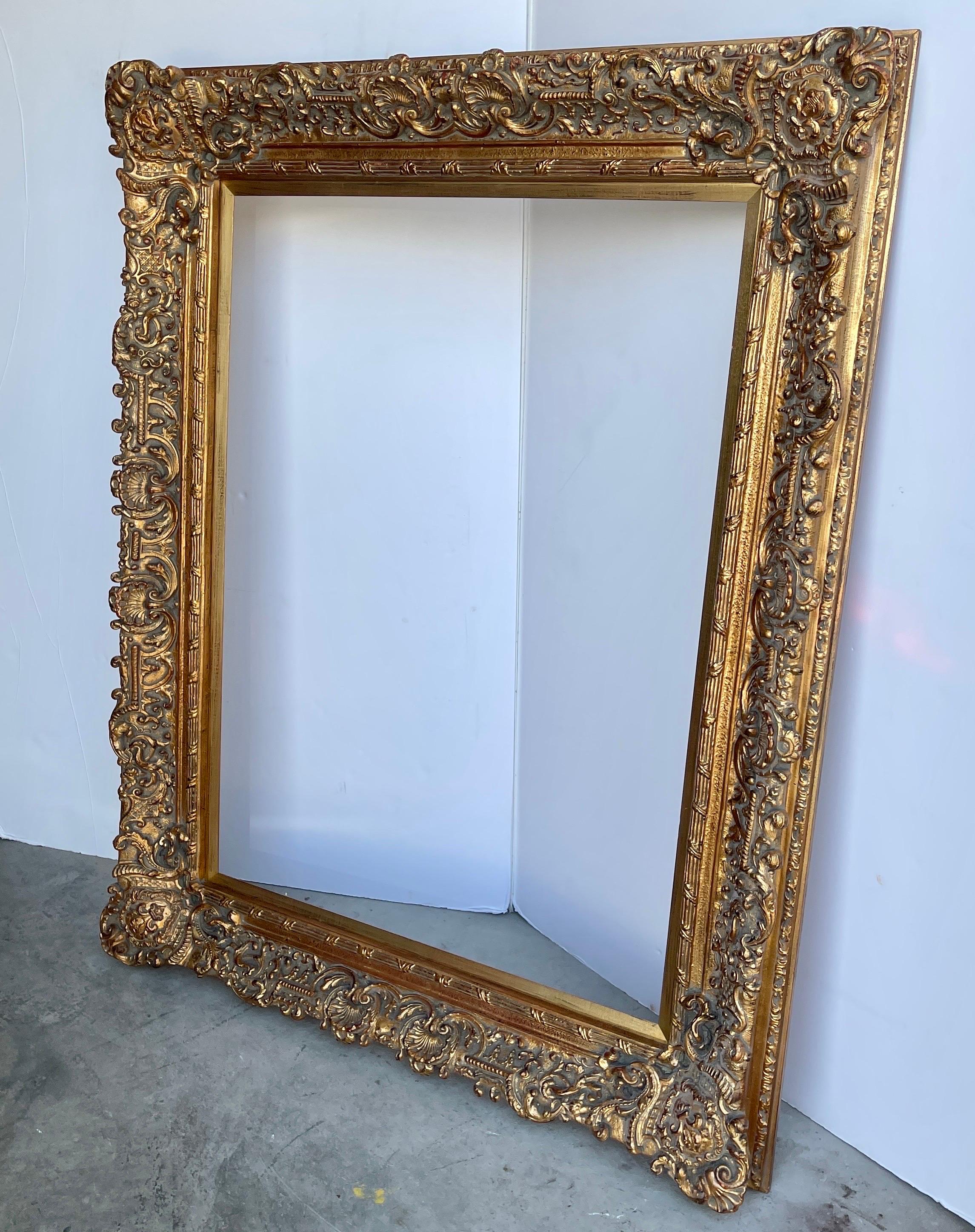 20th Century Large Ornate Carved Gilt Wood Frame, French Rococo Style  In Good Condition In Haddonfield, NJ