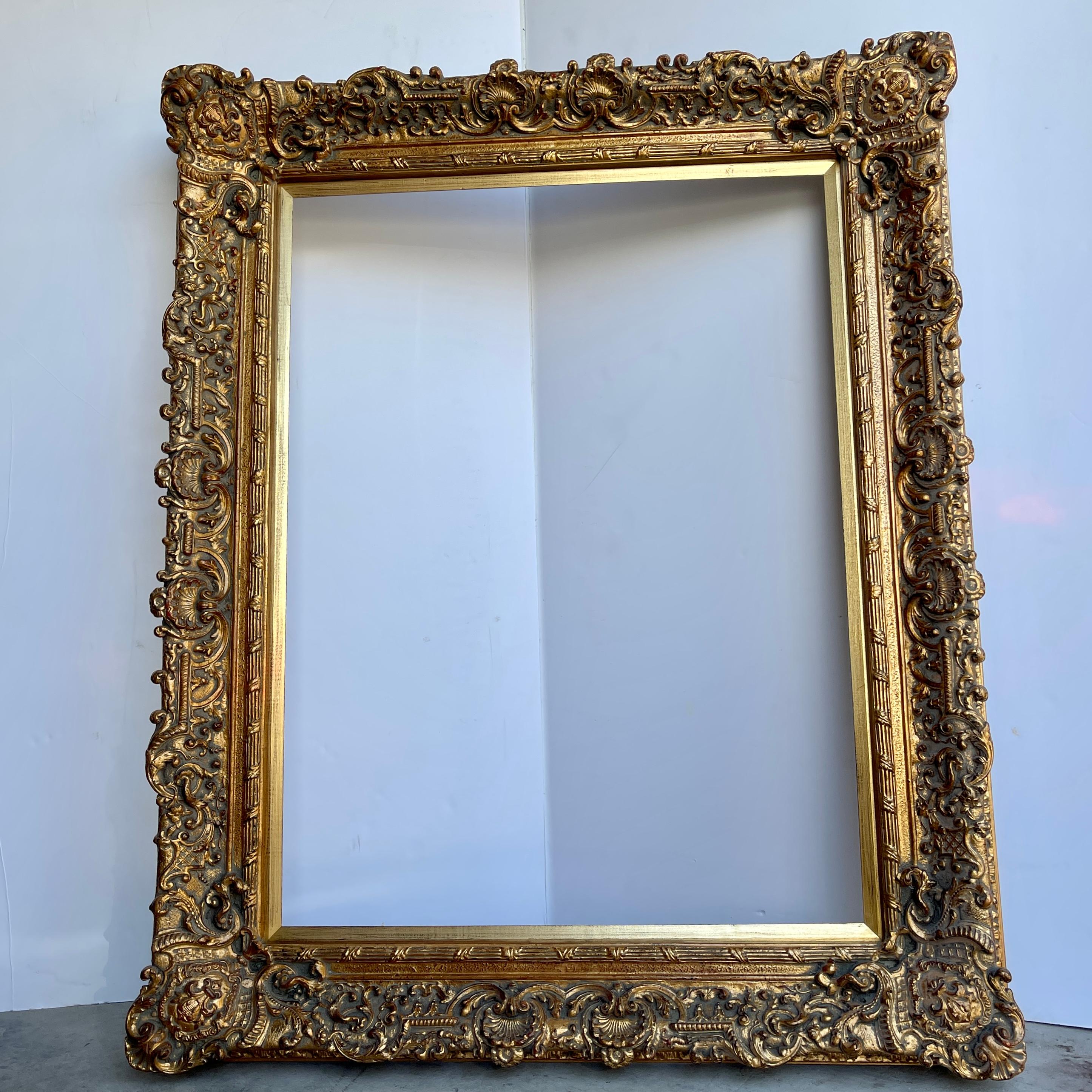 20th Century Large Ornate Carved Gilt Wood Frame, French Rococo Style  For Sale 2