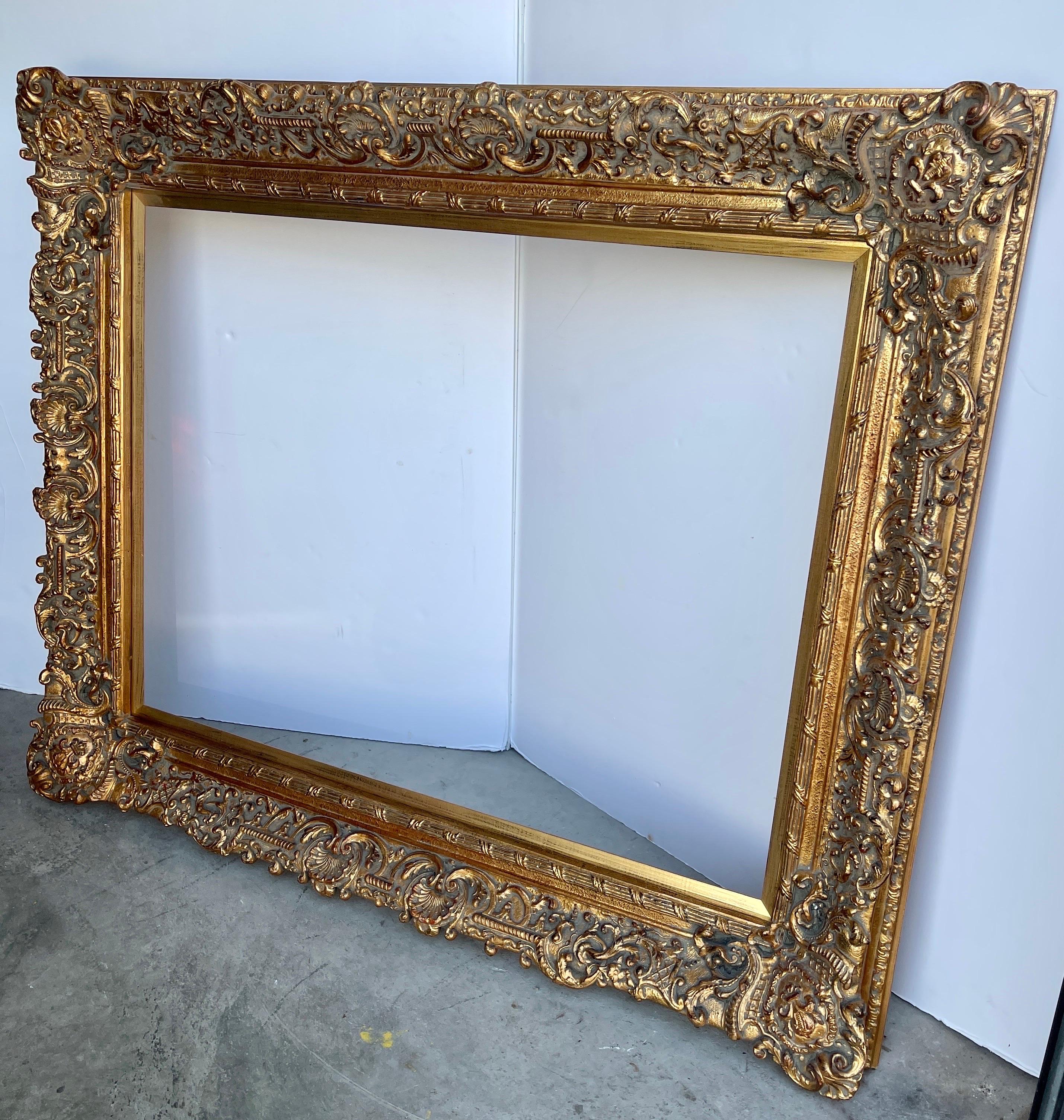 Gesso 20th Century Large Ornate Carved Gilt Wood Frame, French Rococo Style