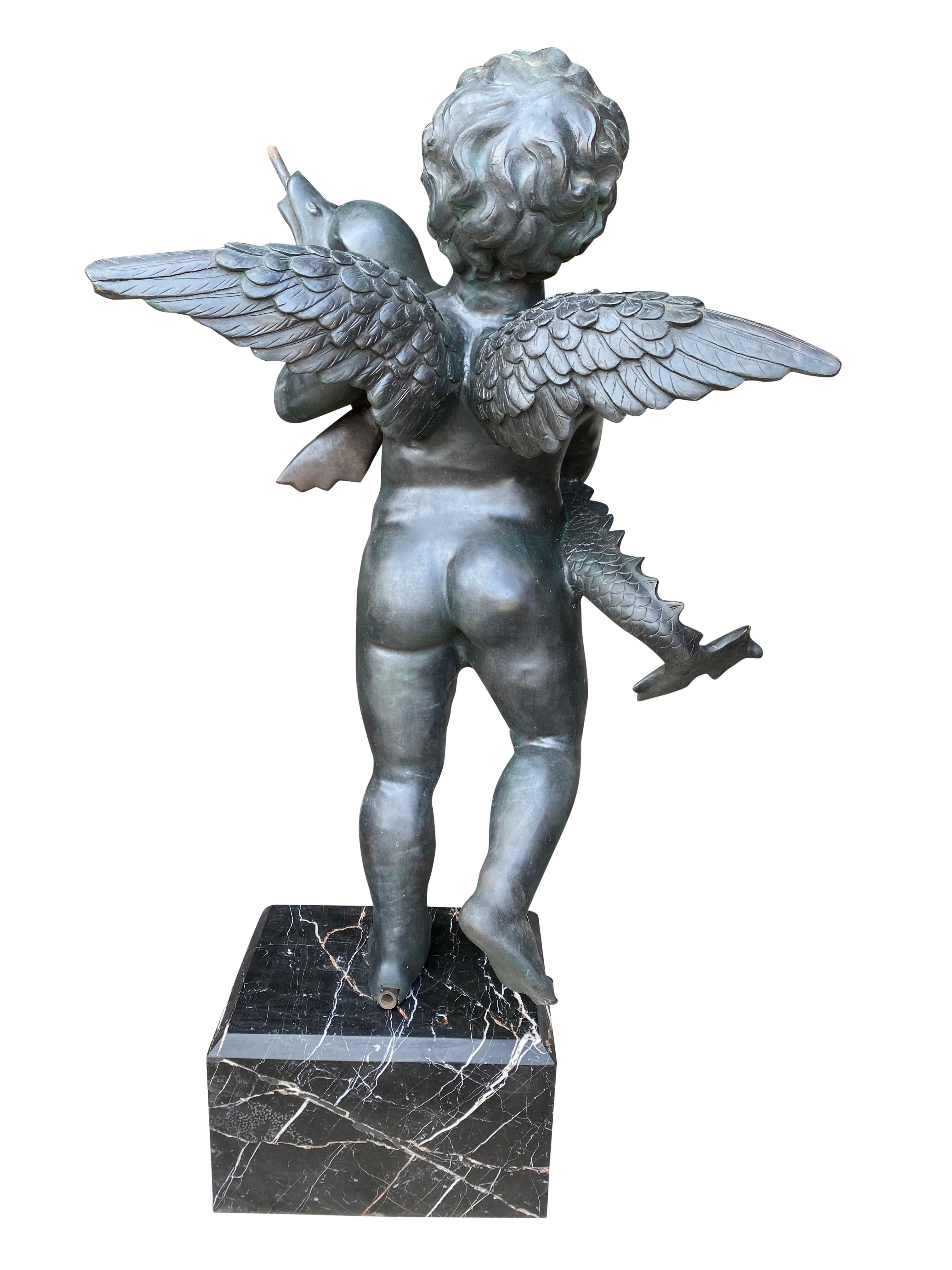 20th Century Large Pair of Bronze Cherub Fountains with Fish For Sale 6