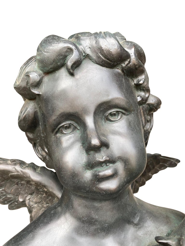 20th Century Large Pair of Bronze Cherub Fountains with Fish For Sale