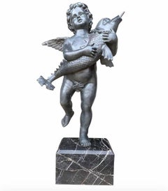 Used 20th Century Large Pair of Bronze Cherub Fountains with Fish
