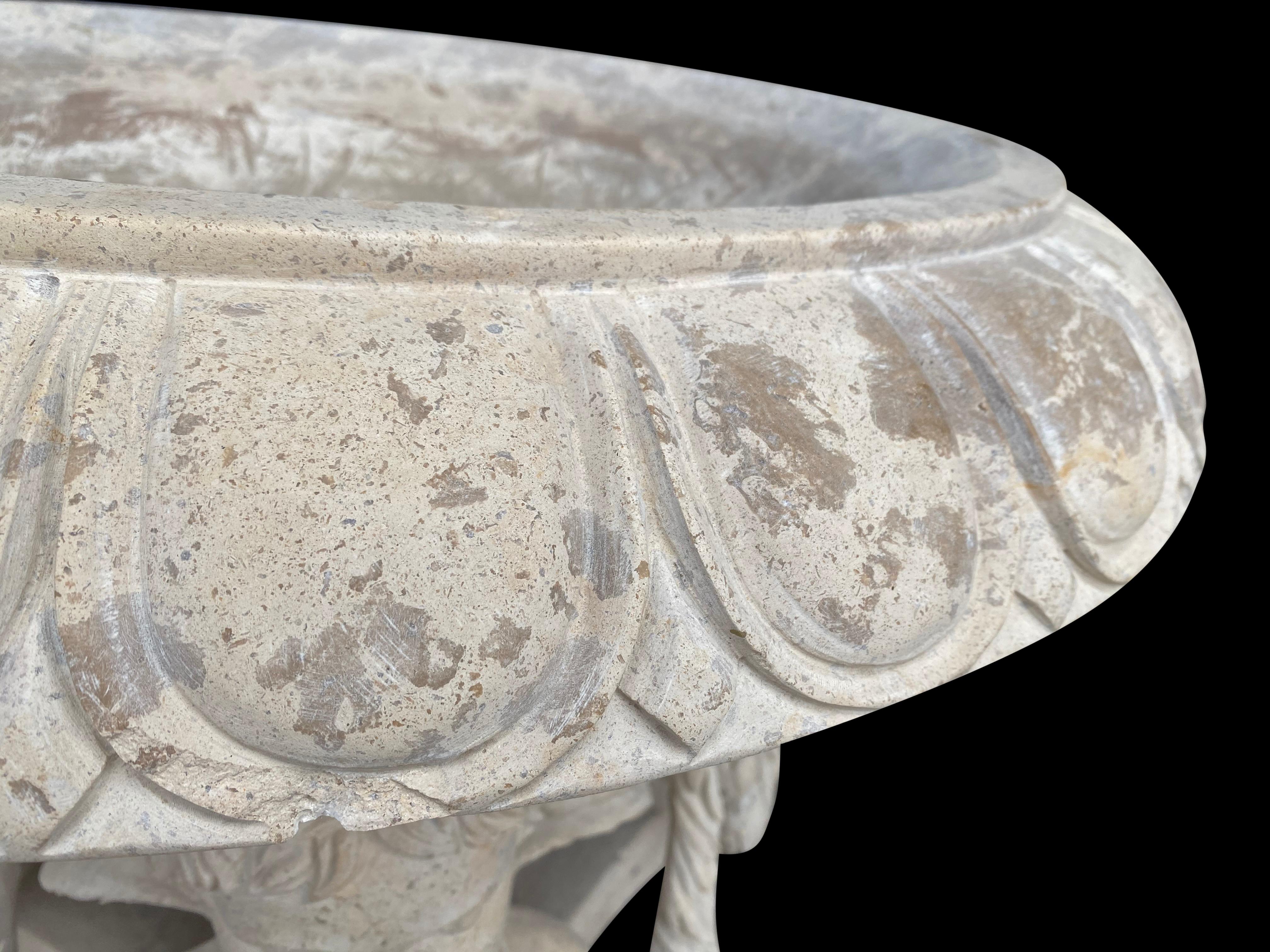 20th Century Large Pair of Hand Carved Marble Planters For Sale 5