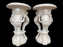 20th Century Large Pair of Hand Carved Marble Planters