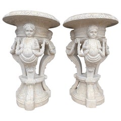 20th Century Large Pair of Hand Carved Marble Planters