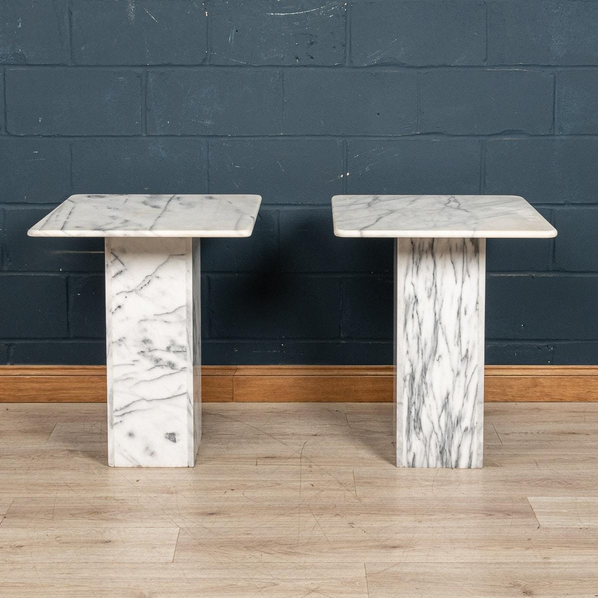 20th Century Large Pair of Side Tables in Calacatta Marble, Italy 1