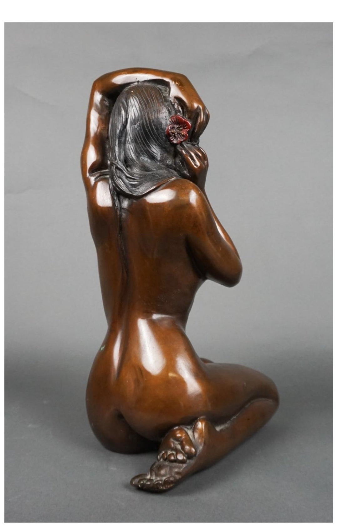 Greco Roman  20th Century Large Patinated Metal Sculpture of a Seated Nude Lady, Signed For Sale